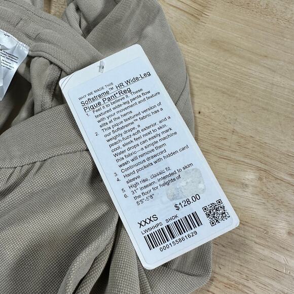 Lululemon Softstreme High-Rise Wide-Leg Pique Pant Sheer Oak Size XXXS NWT - Picture 9 of 12
